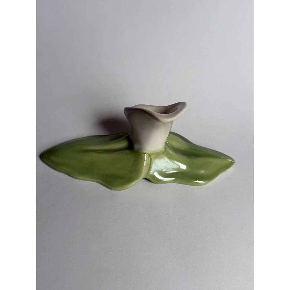 Vintage MCM Calla Lily Ceramic Candle Holders Pair Floral Muted Tones
